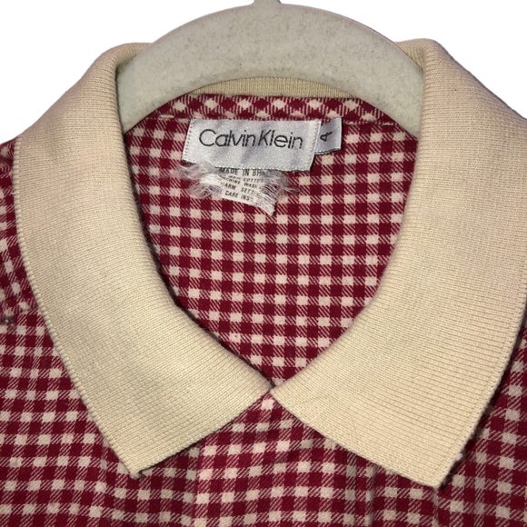 Calvin Klein Collection vintage 80s red ecru gingham check plaid full sl… - Picture 2 of 5